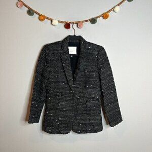 Adam Lippes black and grey tweed silk lined blazer jacket